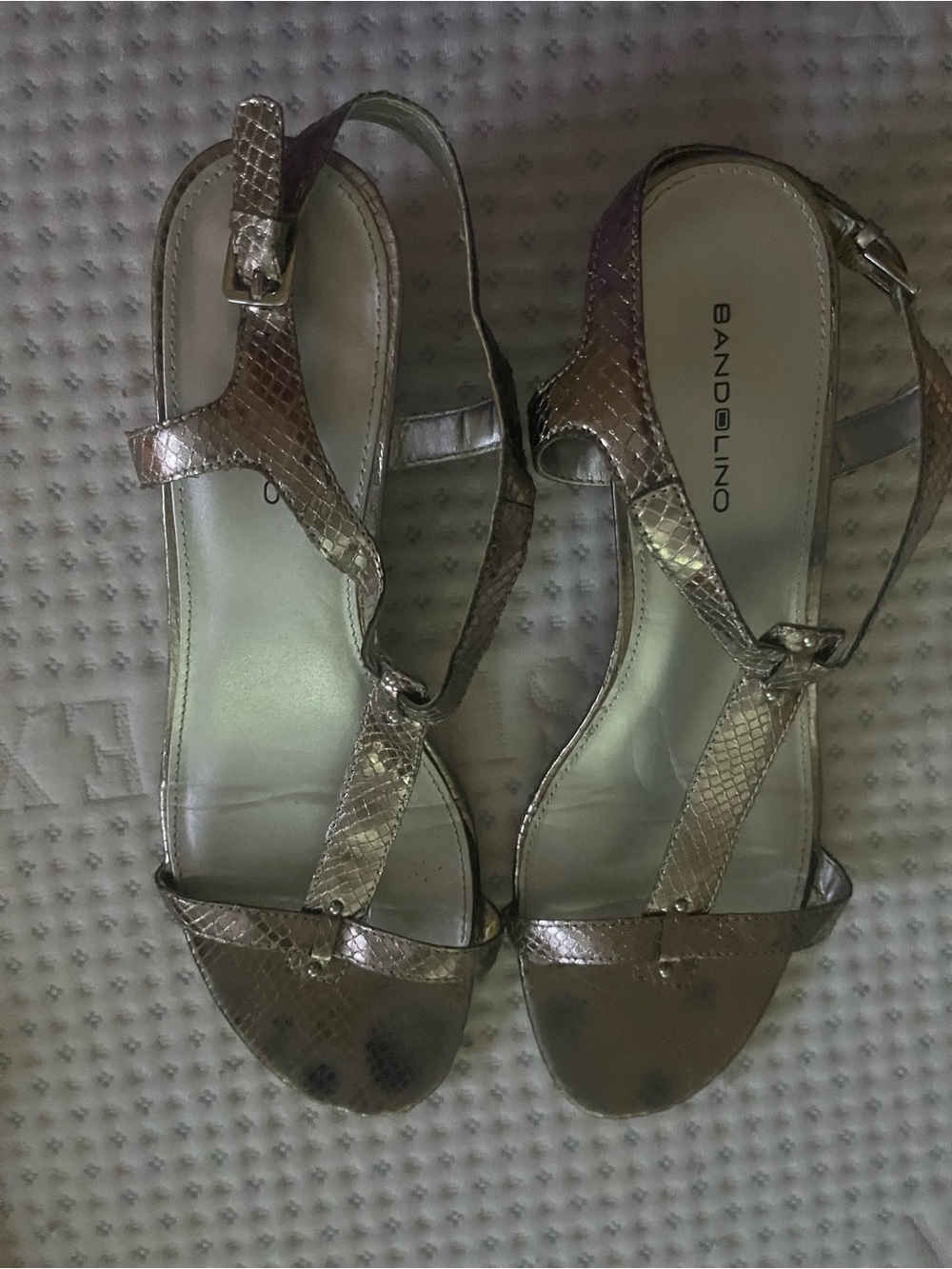 Bandolino Metallic Snake-Texture T-Strap Sandals - Bronze